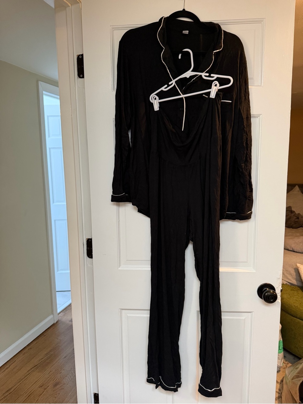 Old Navy Black Maternity Pajama Set with Contrast Piping - Picture 2 of 5